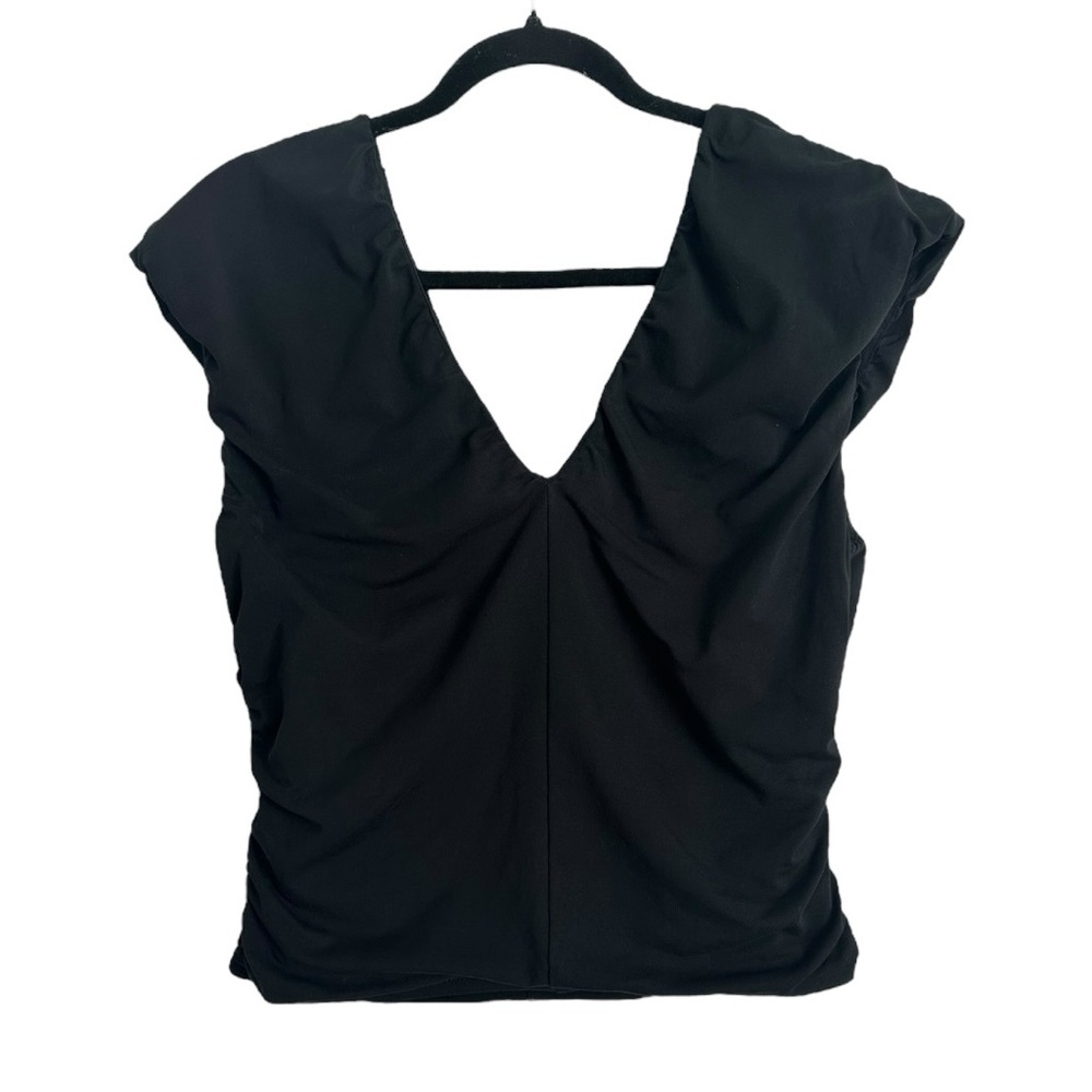 J. Crew Black Cap-Sleeve V-Back Blouse